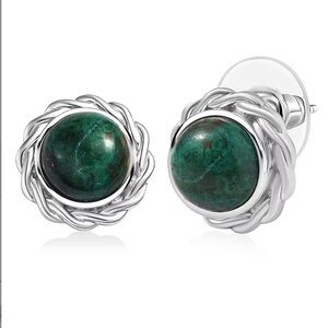 EverTrue Chrysocolla 10.40 ctw Swirl Earrings in Platinum Bond